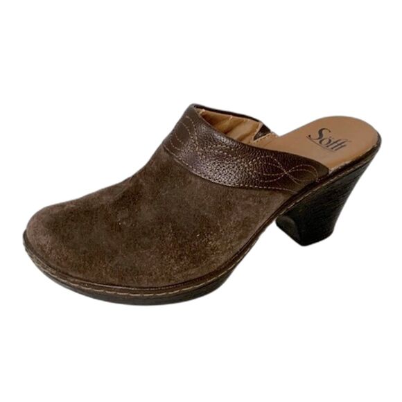 Sofft Brown Suede Embroidered Slip-On Comfort Mule Clog Size 7.5M - Picture 1 of 12